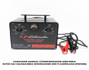 CARGADOR MANUAL C/TEMPORIZADOR D/BATERIA 6V/12V 6A<>2A/40A/250A SCHUMACHER USO P.CARRO,CAM (FR01335)