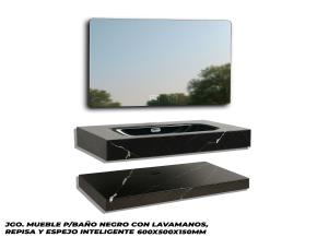 Jgo. Mueble P/Baño Negro Con Lavamanos, Repisa Y Espejo Inteligente 600X500X150Mm