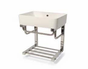 LAVAMANOS DE CERAMICA 400X300X120MM AEREO CON PORTA TOALLA DE ACERO INOX 304 CUADRADO