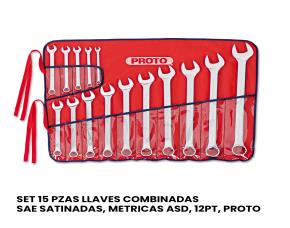 SET 15 PZAS LLAVES COMBINADAS SAE SATINADAS, METRICAS ASD, 12PT, PROTO