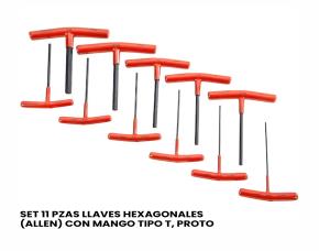 SET 11 PZAS LLAVES HEXAGONALES (ALLEN) CON MANGO TIPO T, PROTO