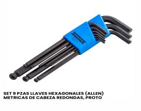 SET 9 PZAS LLAVES HEXAGONALES (ALLEN) METRICAS DE CABEZA REDONDAS, PROTO