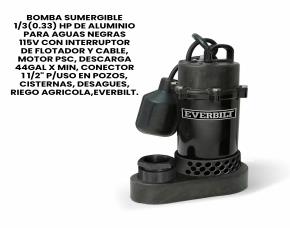 Bomba Sumergible 1/3(0.33) Hp D/Aluminio P/Aguas Negras 115V C/Interruptor D/Flotador Y Cable,...