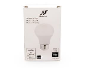 Bombillo Led 9W=60W Warm White, 120V, A19,E26,8000Lumens,3000K, Longstar.