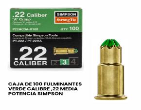 CAJA DE 100 FULMINANTES VERDE CALIBRE ,22 MEDIA POTENCIA SIMPSON