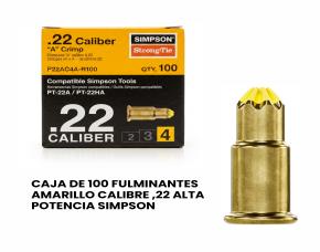 CAJA DE 100 FULMINANTES AMARILLO CALIBRE ,22 ALTA POTENCIA SIMPSON