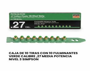 CAJA DE 10 TIRAS C/10 FULMINANTES VERDE CALIBRE ,27 MEDIA POTENCIA NIVEL 3 SIMPSON