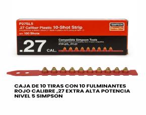 CAJA DE 10 TIRAS C/10 FULMINANTES ROJO CALIBRE ,27 EXTRA ALTA POTENCIA NIVEL 5 SIMPSON