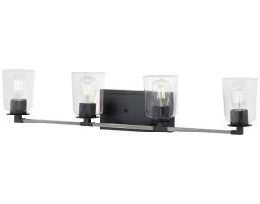 Lampara D/Tocador D/Baño Base Negra C/Soporte Beige C/Copa D/Vidrio C/4Luces De 34Pulg.  Wals...