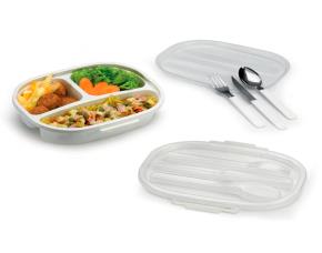 Plato  Plastico Con 3 Divisiones, Cubiertos Y Tapa(Descont)