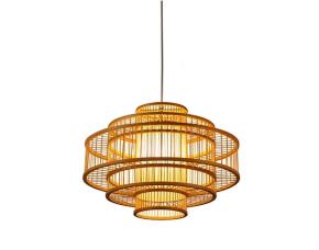 Lampara Colgante Bamboo Natural C/Pergamino Interno Blco Y Bombillo Led \Re27X7Wx3000K 24\