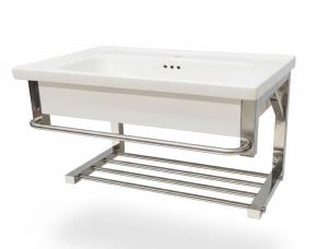 Lavamanos De Ceramica 600X400X170Mm Aereo Con Porta Toalla De Acero Inox 304 Cuadrado