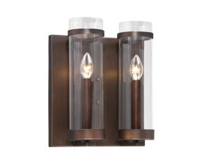 Lampara De Pared Vintage Tipo Vela Con Vidrio Claro 2 Luces Bronce