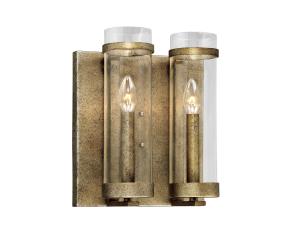 Lampara De Pared Vintage Tipo Vela Con Vidrio Claro 2 Luces Dorado