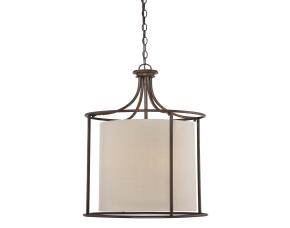 Lampara De Techo Colgante Con Cortina De Lino Beige 3 Luces Jackson Bronce