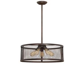 Lampara De Techo Colgante Con Malla De Alambre Metalica 5 Luces Akron Peltre Cepillado