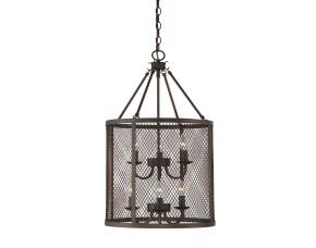 Lampara De Techo Colgante Con Malla De Alambre Metalica 6 Luces Akron Bronce