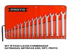 Set 15 Pzas Llaves Combinadas Satinadas, Metricas Asd, 12Pt, Proto