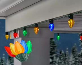 Rollo De 100 Luces Led Grandes C9 Navideñas 65.4 Largo Ver-Roj-Azul-Nar-Amar, Cable Verde, Ho...