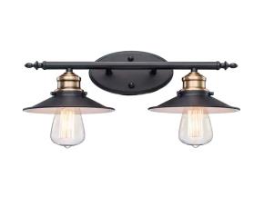 Lampara D/Tocador D/Baño Industrial Negro C/Dorado C/2Luces 16Pulg C/Pantalla D/Metal Glenhur...