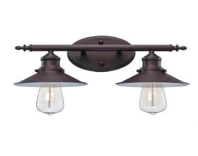 Lampara D/Tocaador D/Baño Bronce Industrial C/2Luces De 16Pulg. C/Pantallas De Metal Hampton