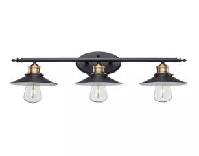 Lampara D/Tocador D/Baño Industrial De Laton Negro C/Dorado C/3Luces 25Pulg C/Pantalla D/Meta...