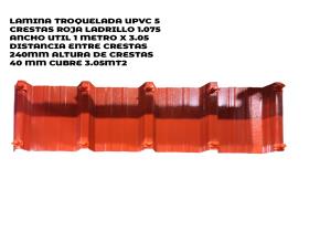 Lamina Troquelada Upvc 5 Crestas Roja Ladrillo 1.075 Ancho Util 1 Metro X 3.05 Distancia Entre...